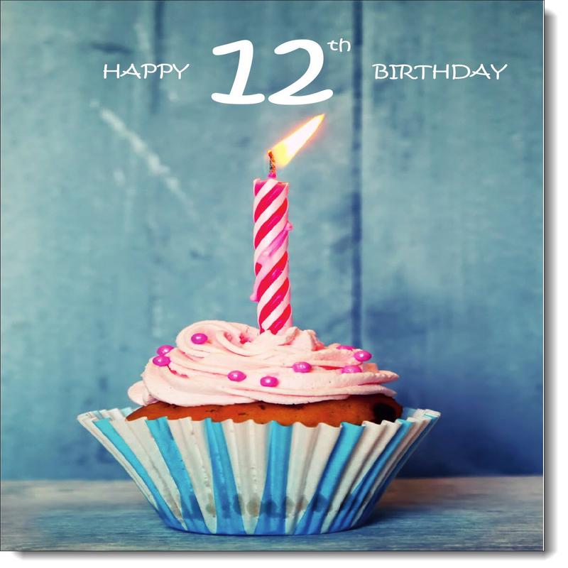 12th Birthday Card Age 12 for Girl Cupcake and Pink Candle