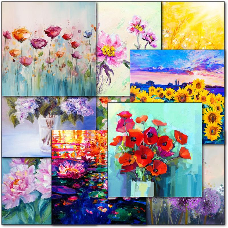 Pack of 60 Mixed C60 Square Floral Art Blank Cards