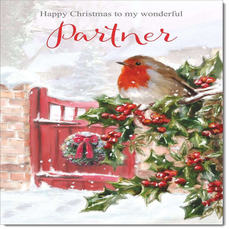 Partner Christmas Card Robin on Holly Tree