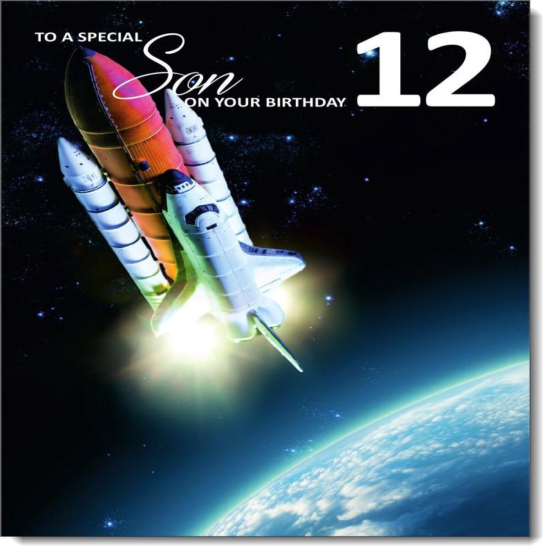 Son 12th Birthday Card Age 12 Rocket Ship in Space