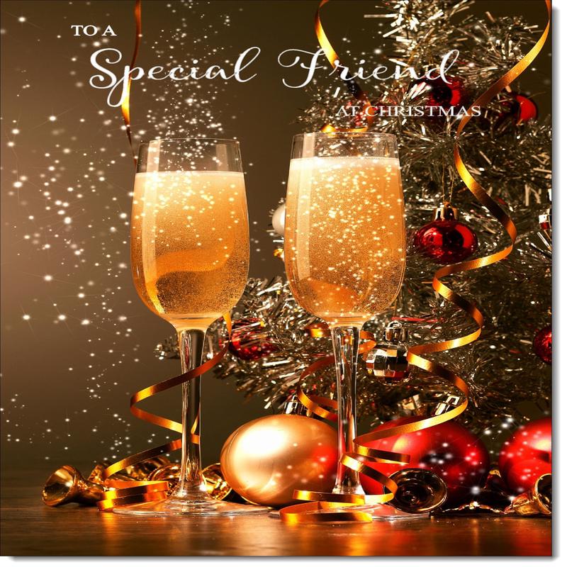 Special Friend Christmas Card Two Champagne Glasses