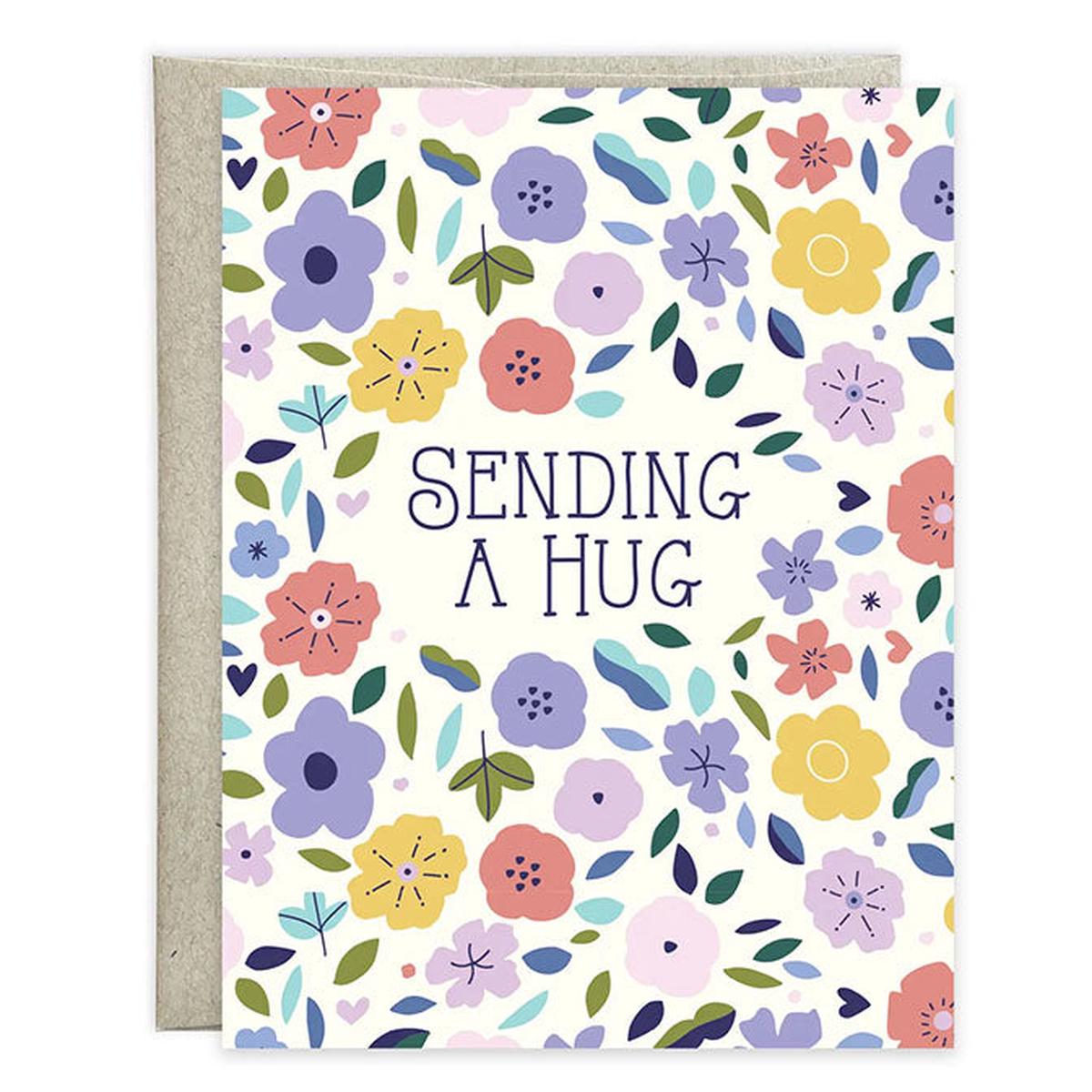 Thinking of You Greeting Card -  Sending A Hug Sweet Purple Flowers