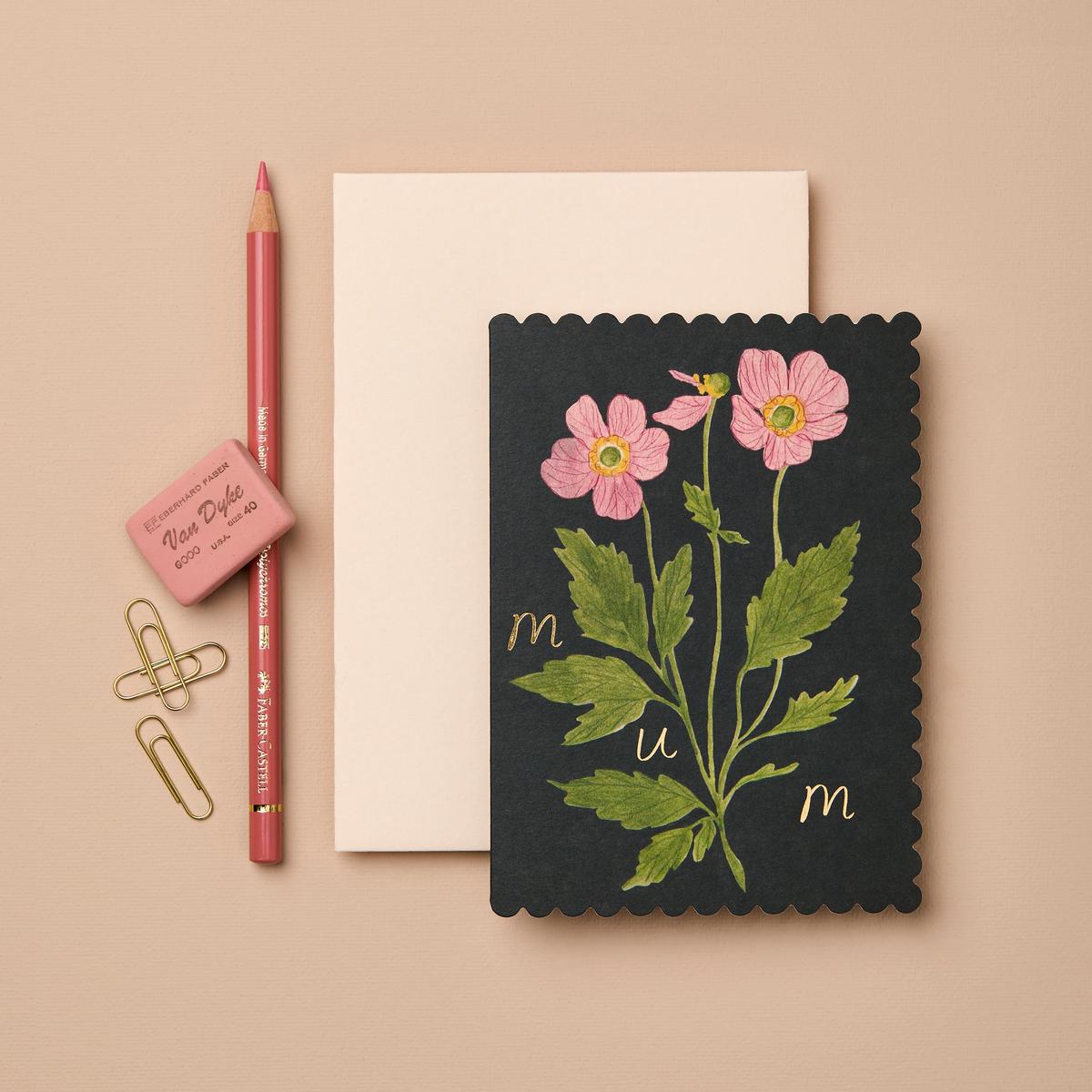 'Mum' Anemone Greetings Card