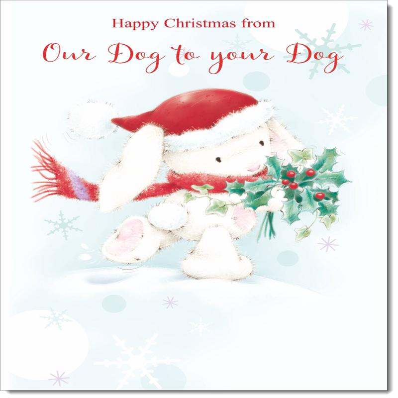 Our Dog To Your Dog Christmas Card Cute Rabbit with Holly