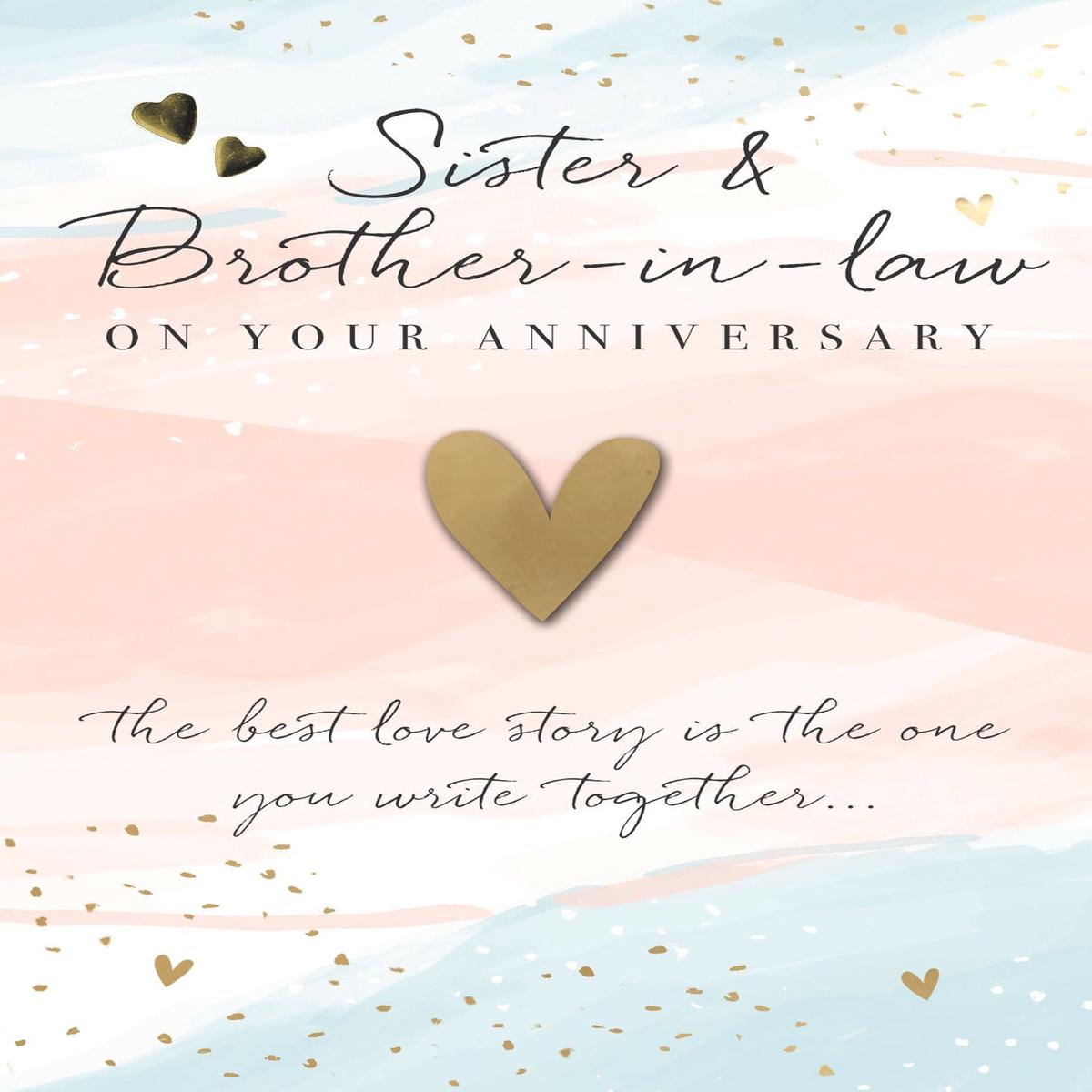 Sister & Husband Anniversary - Peach & Blue Surface Pattern Birthday card*