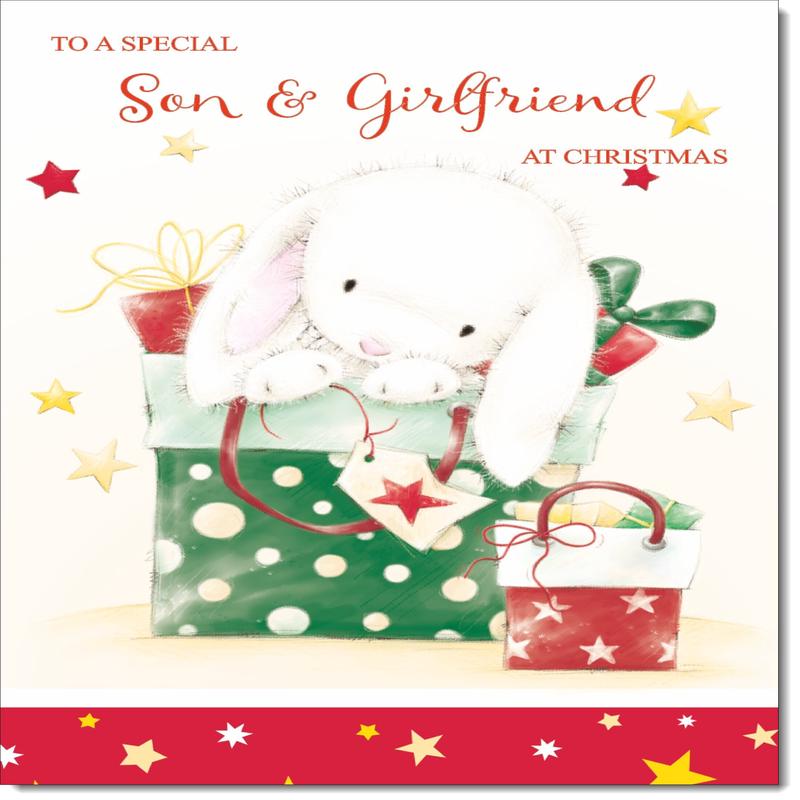 Son & Girlfriend Christmas Card Cute Rabbit with Parcels