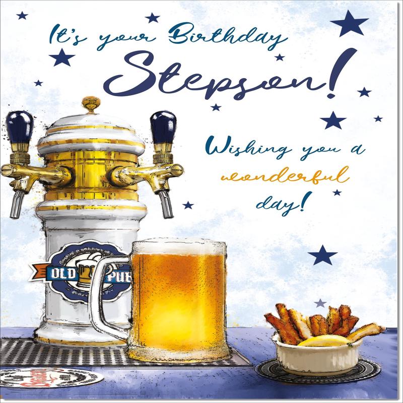 Stepson Birthday Card Beer Tap and Pint
