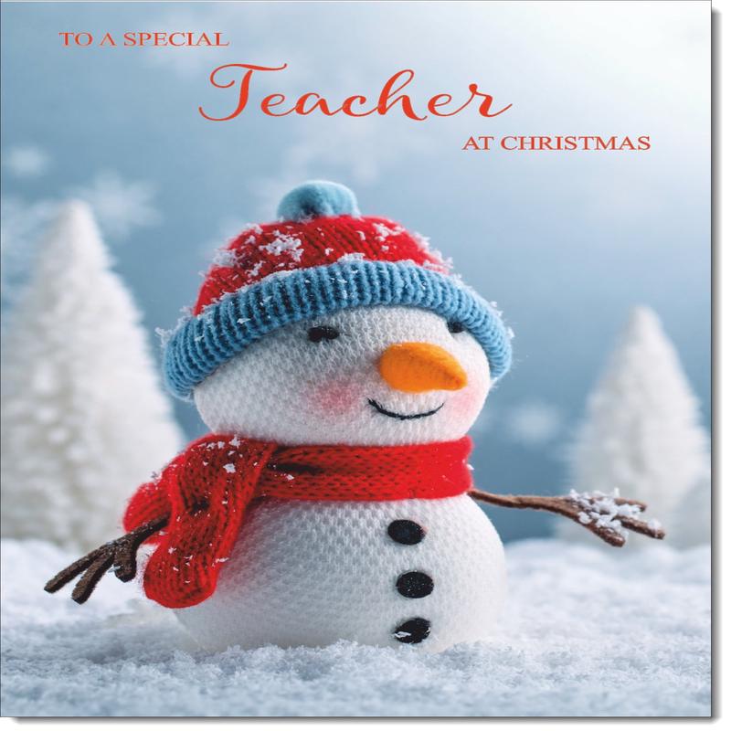 Teacher Christmas Card Knitted Snowman