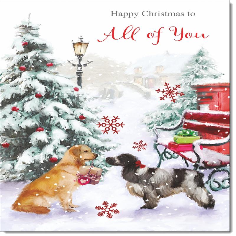 To All Of You Christmas Card Two Dogs in Snow