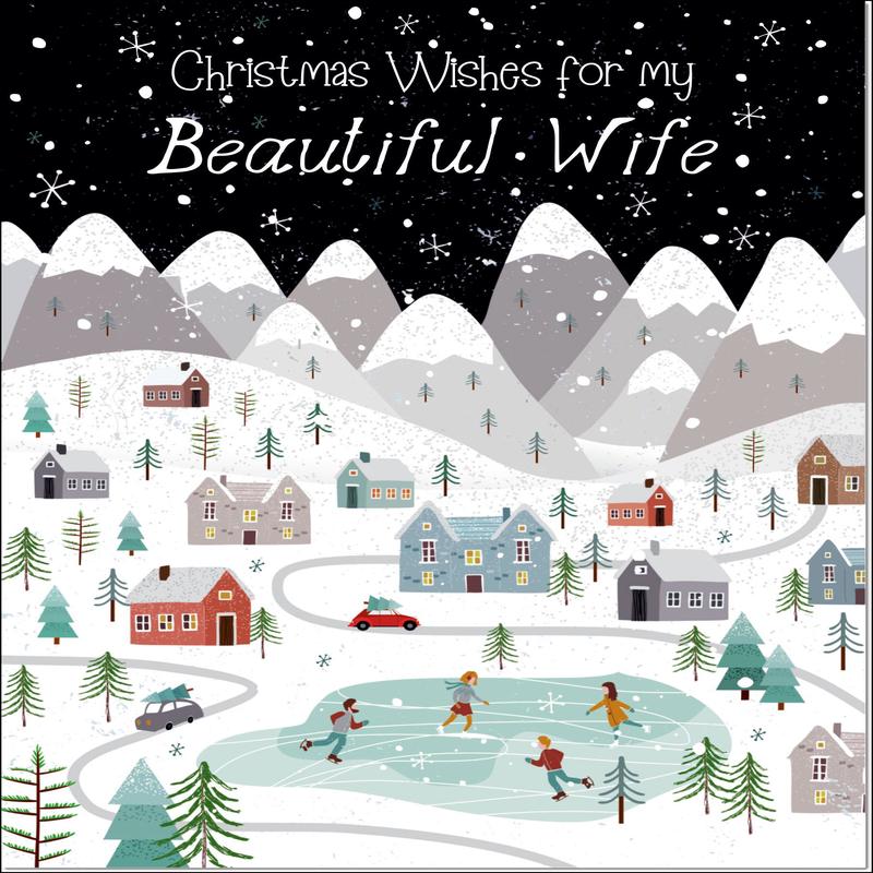 Wife Christmas Card Mountain Scene In Snowy Village