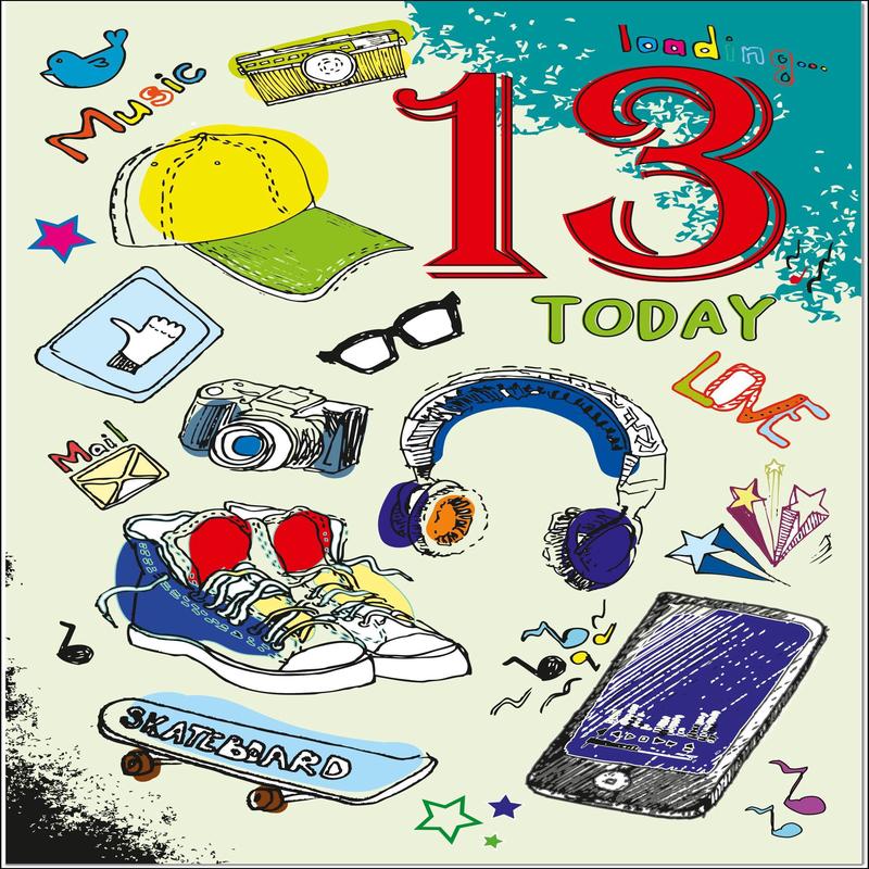13th Birthday Card Age 13 for Boy Funky Icons