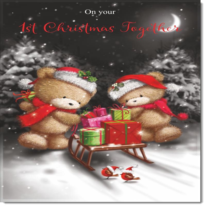 1st Together Christmas Card Cute Bears at Night