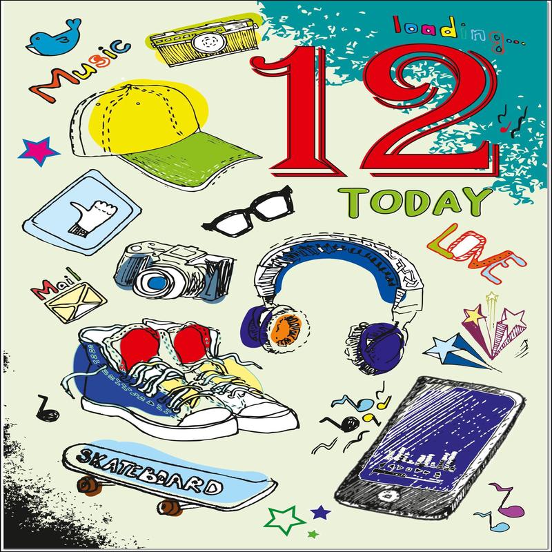 12th Birthday Card Age 12 for Boy Funky Icons