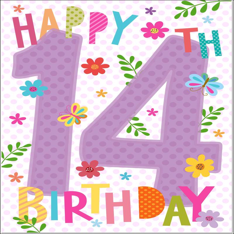 14th Birthday Card Age 14 for Girl Floral Numbers