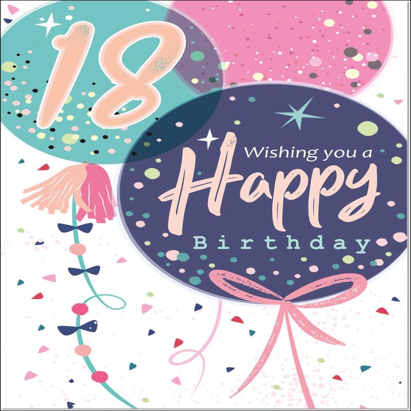 18th Birthday Card Age 18 for Her Confetti Happy Birthday Balloons