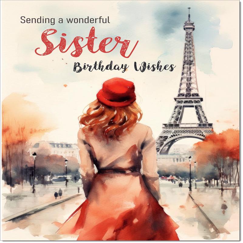 Sister Birthday Card Paris, Eiffel Tower