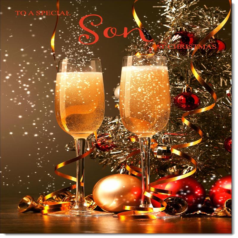 Son Christmas Card Two Champagne Glasses
