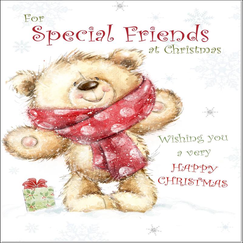 Special Friends Christmas Card Teddy Bear With Red Scarf