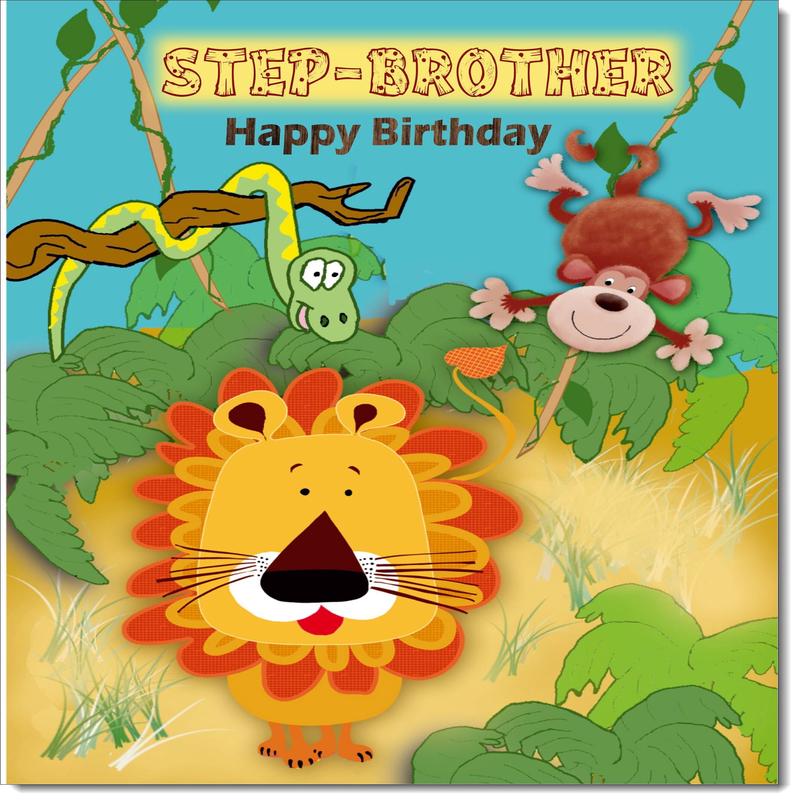 Stepbrother Birthday Card Lion in the Jungle