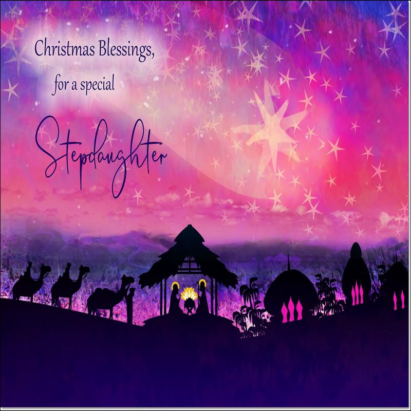 Stepdaughter Christmas Card Nativity Scene Evening Watercolour