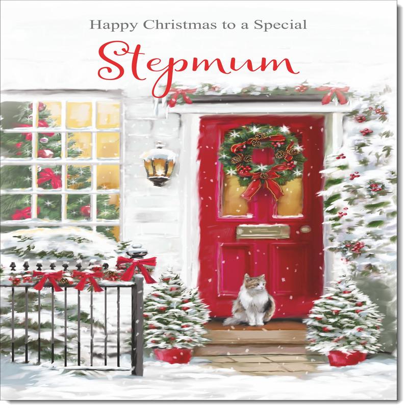 Stepmum Christmas Card Cat by Snowy Red Door