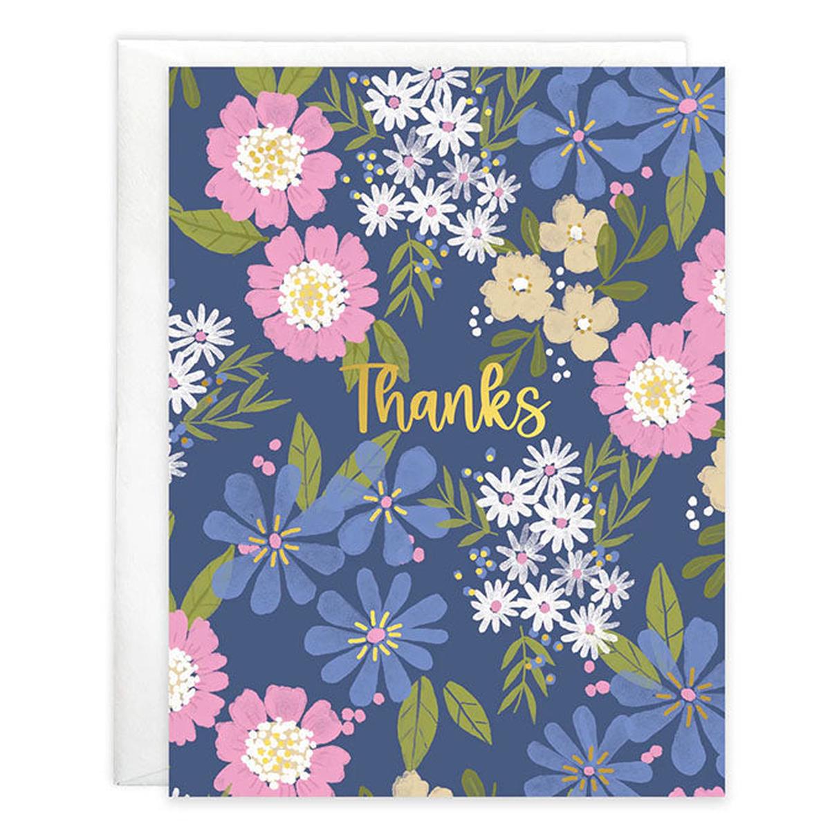 Thank You card - Floral on Navy