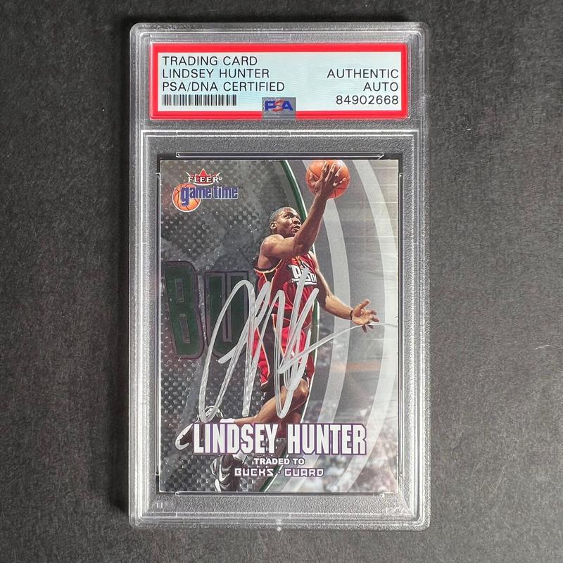 2000-01 Fleer #9 Lindsey Hunter Signed Card AUTO PSA Slabbed Pistons