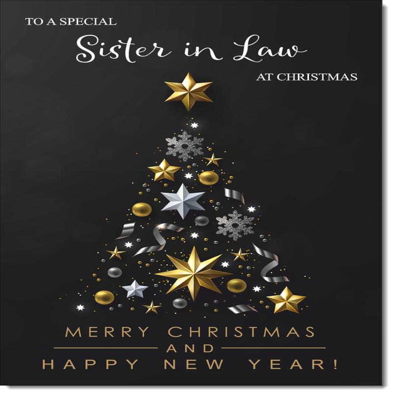 Sister-in-Law Christmas Card Black Abstract Christmas Tree