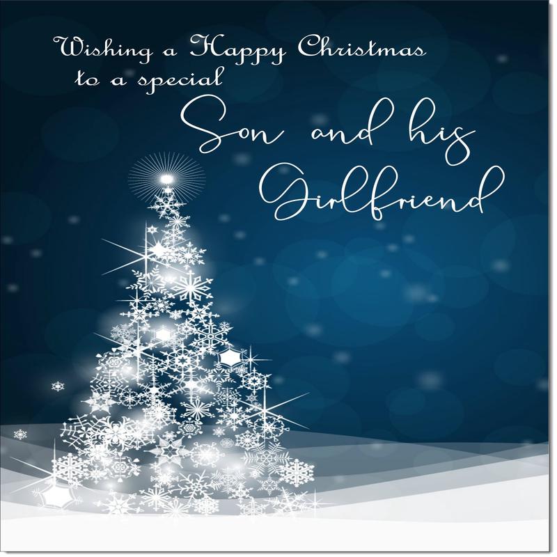 Son & Girlfriend Christmas Card Blue Abstract Christmas Tree