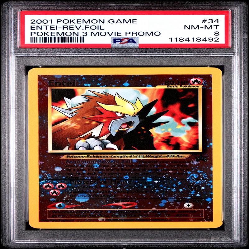 2001 Pokemon Black Star Promo Spell of the Unown Movie Reverse Holo Entei #34 PSA 8