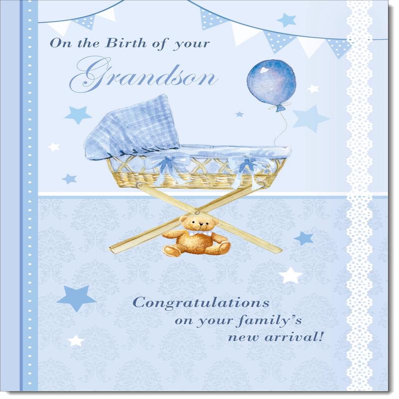 On The Birth Of Your Grandson New Baby Boy Congratulations Card Baby Basket