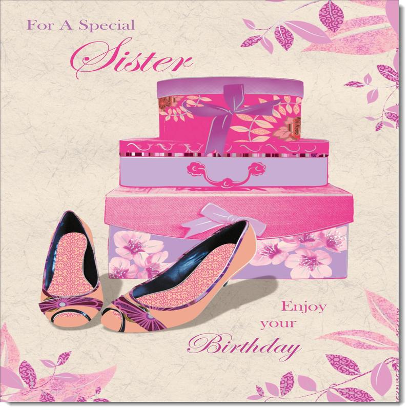 Sister Birthday Card Shoes and presents