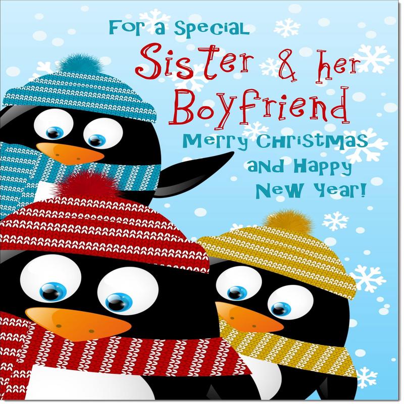 Sister & Boyfriend Christmas Card Three Penquins