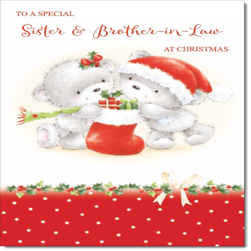 Sister & Brother-in-Law Christmas Card Cute Bears with Stocking