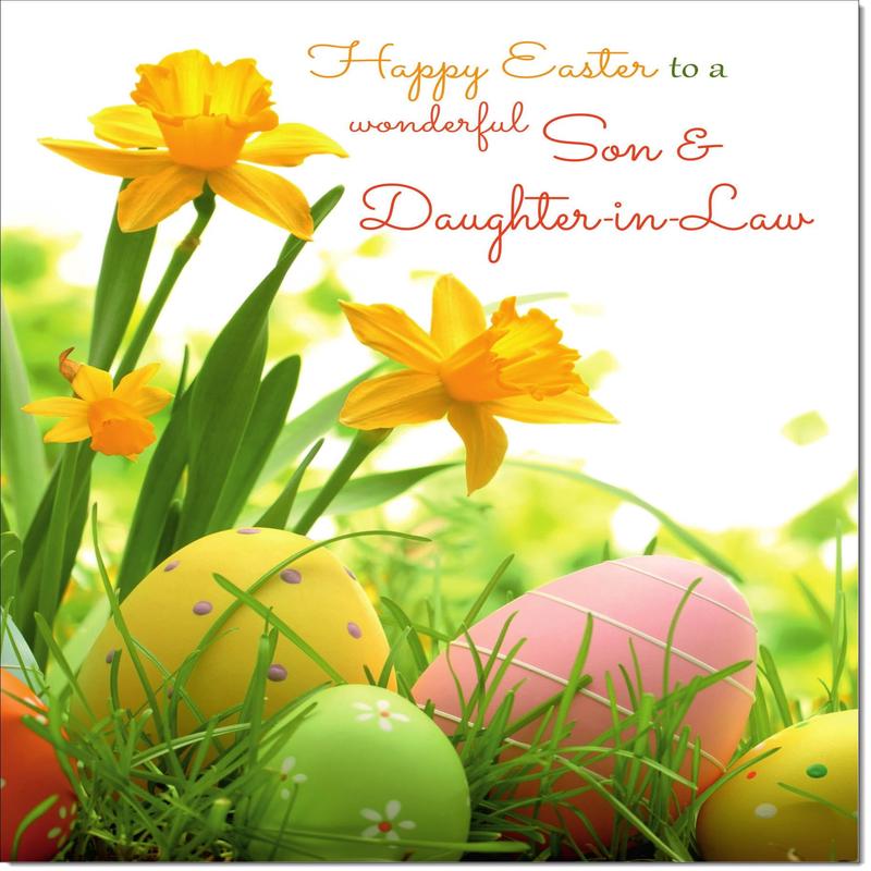 Son & Daughter-in-Law Easter Card Daffodils with Eggs