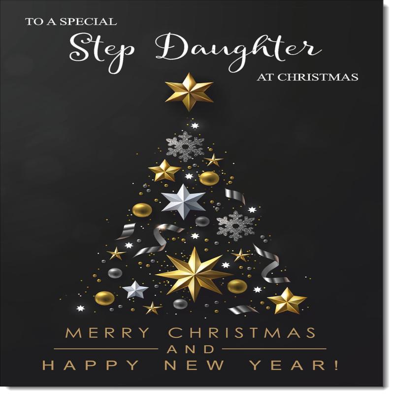 Stepdaughter Christmas Card Black Abstract Christmas Tree