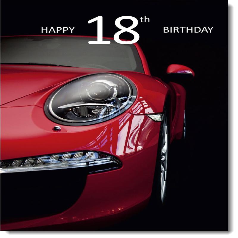 18th Birthday Card Age 18 for Him Red Porsche
