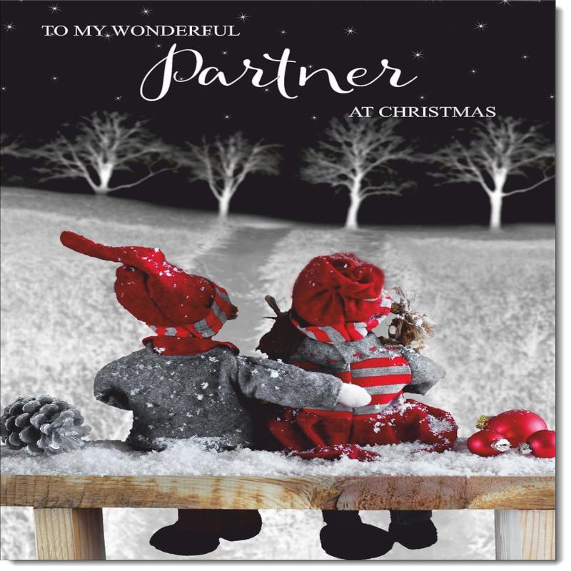 Partner Christmas Card Cute Couple on a Snowy Night