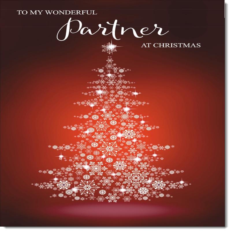 Partner Christmas Card Red Snowflake Christmas Tree