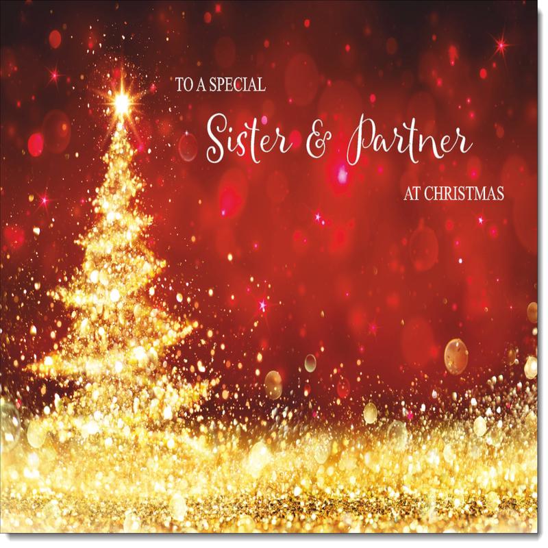 Sister & Partner Christmas Card Gold Abstract ChristmasTree