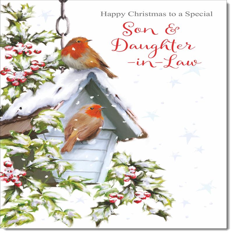Son & Daughter-in-Law Christmas Card Two Robins in Snow