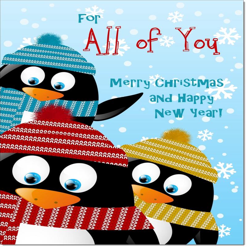 To All Of You Christmas Card Three Penquins