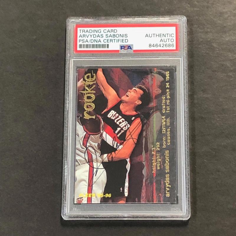 1995-96 Fleer #308 ARVYDAS SABONIS Signed Card AUTO PSA Slabbed Trail Blazers