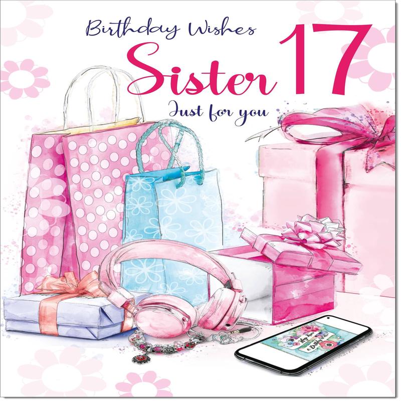 Sister 17th Birthday Card Age 17 Present Pile