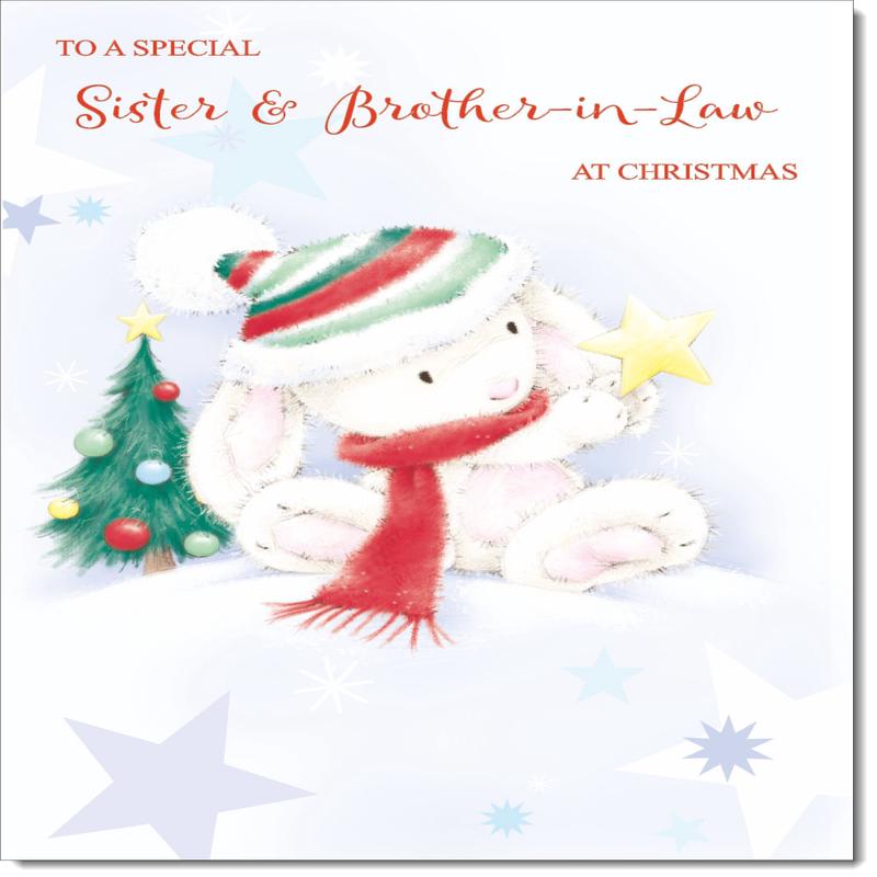Sister & Brother-in-Law Christmas Card Cute Rabbit with Star