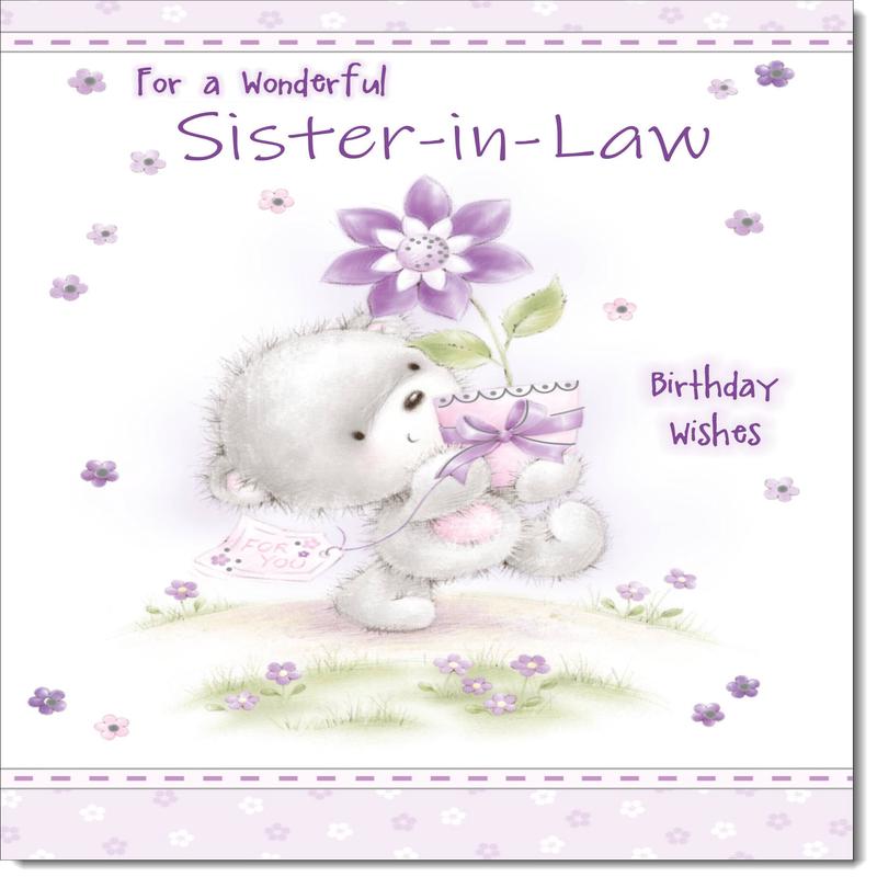 Sister-in-Law Birthday Card Teddy and Flower