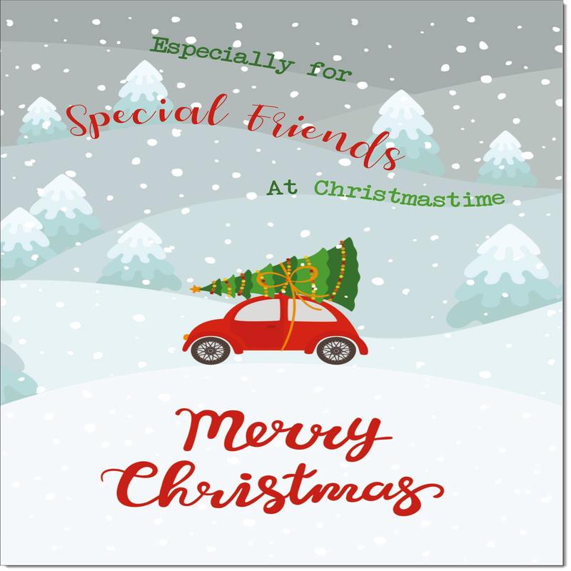 Special Friends Christmas Card Christmas Tree on Car