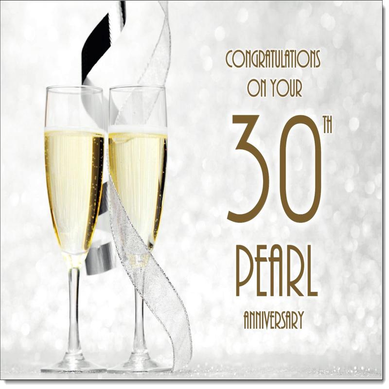 Your Pearl 30th Wedding Anniversary Card Champagne Glasses