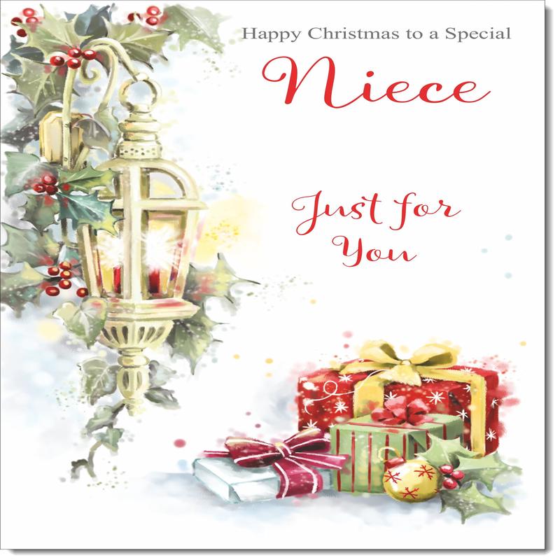 Niece Christmas Card Lamp and Parcels