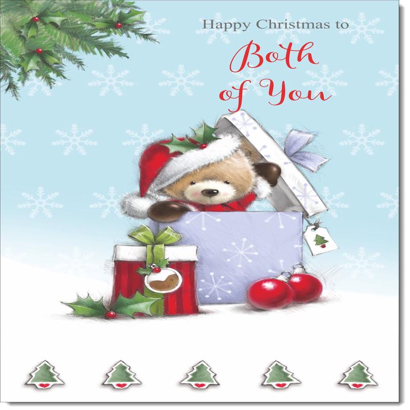 To Both of You Christmas Card Cute Bear in Christmas Parcel